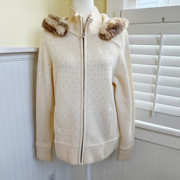 Banana Republic Factory Sweaters - Banana Republic Factory Faux Fur Trim Hooded Full Zip Cardigan Sweater Size XL